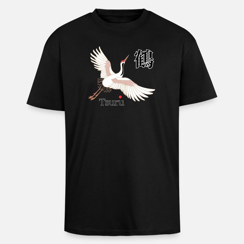Tsuru Flugkunst Kanji - Oversized Heavyweight Unisex T-Shirt - Schwarz