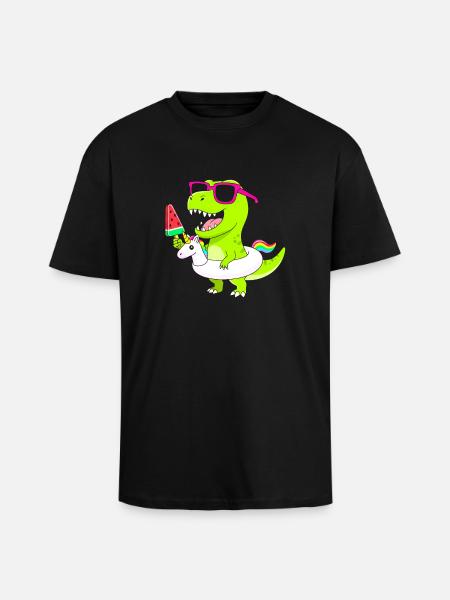 Neon-Dino mit Eis und Einhorn - Unisex Oversized Heavyweight T-shirt - black
