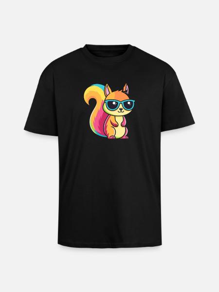 Regenbogen-Eichhörnchen mit Brille - Oversized Heavyweight Unisex T-Shirt - Schwarz