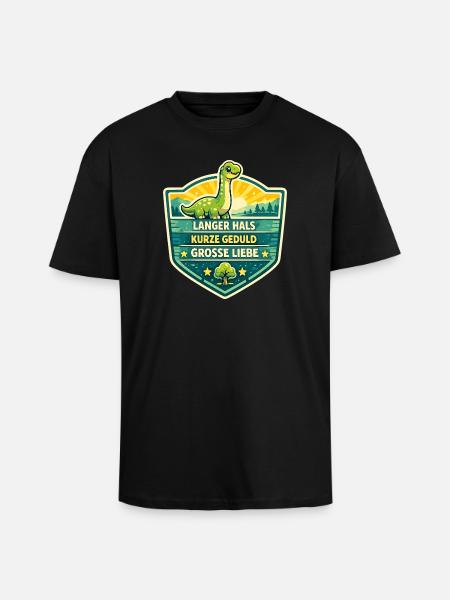 Langer Hals Dino Schildmotiv - Oversized Heavyweight Unisex T-Shirt - Schwarz