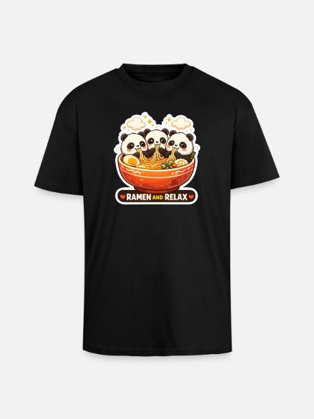 Panda Ramen & Relax Trio - Unisex Oversized Heavyweight T-shirt - black