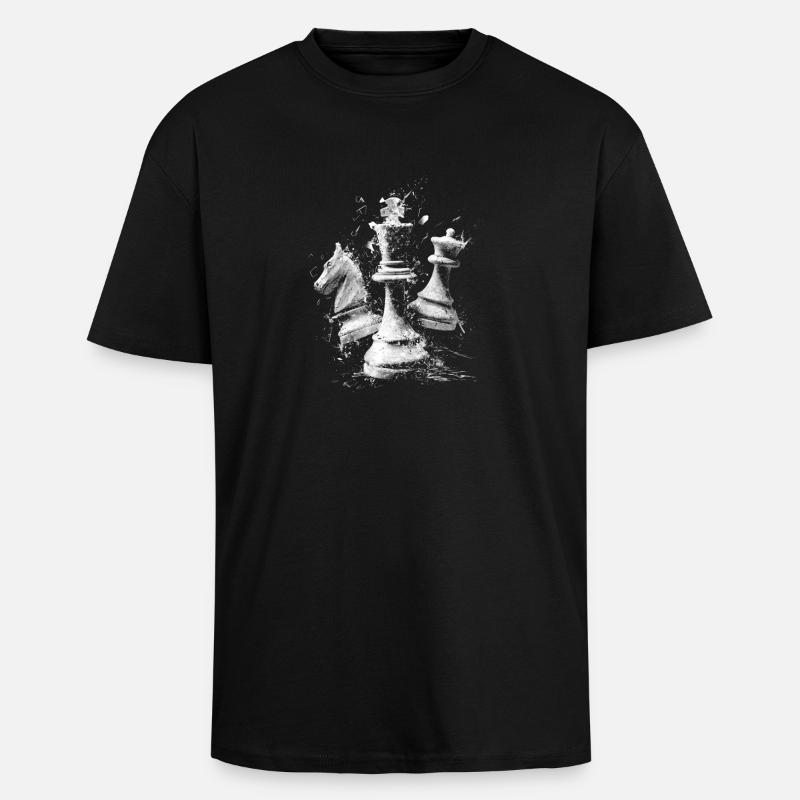 Chess Pieces Explosion Design Dynamic Board - Unisex Oversized Heavyweight T-shirt - black
