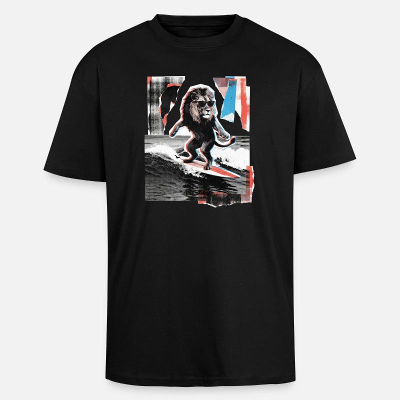 Surfer Löwe - Oversized Heavyweight Unisex T-Shirt - Schwarz