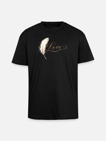Love Lettering with Feather Elegant Design - Unisex Oversized Heavyweight T-shirt - black