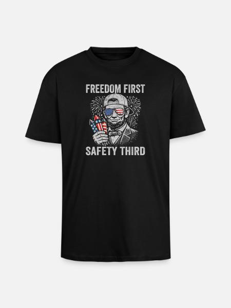 Freedom First, Safety Third, Lin - Unisex Oversized Heavyweight T-shirt - black