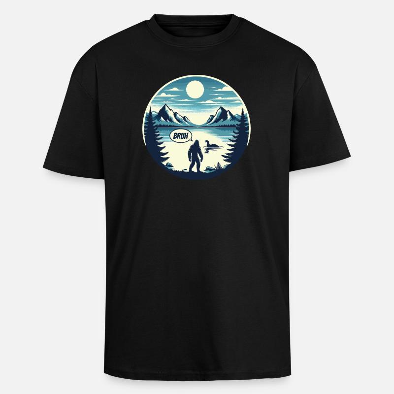Bigfoot & Nessie - Oversized Heavyweight Unisex T-Shirt - Schwarz