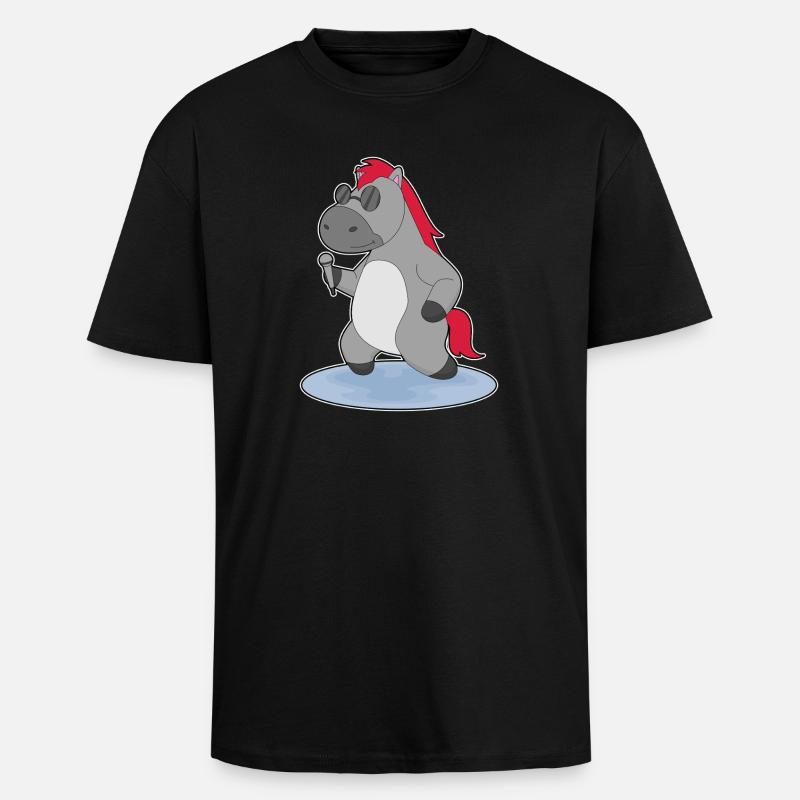 Pferd Sänger Mikrofon Singen - Oversized Heavyweight Unisex T-Shirt - Schwarz