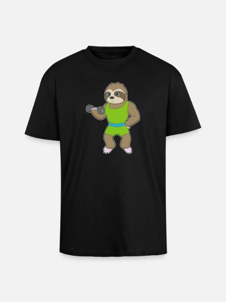 Sloth Bodybuilder Dumbbell Bodybuilding - Unisex Oversized Heavyweight T-shirt - black