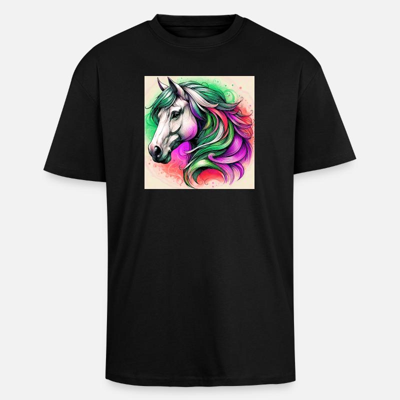 Pferd - Oversized Heavyweight Unisex T-Shirt - Schwarz