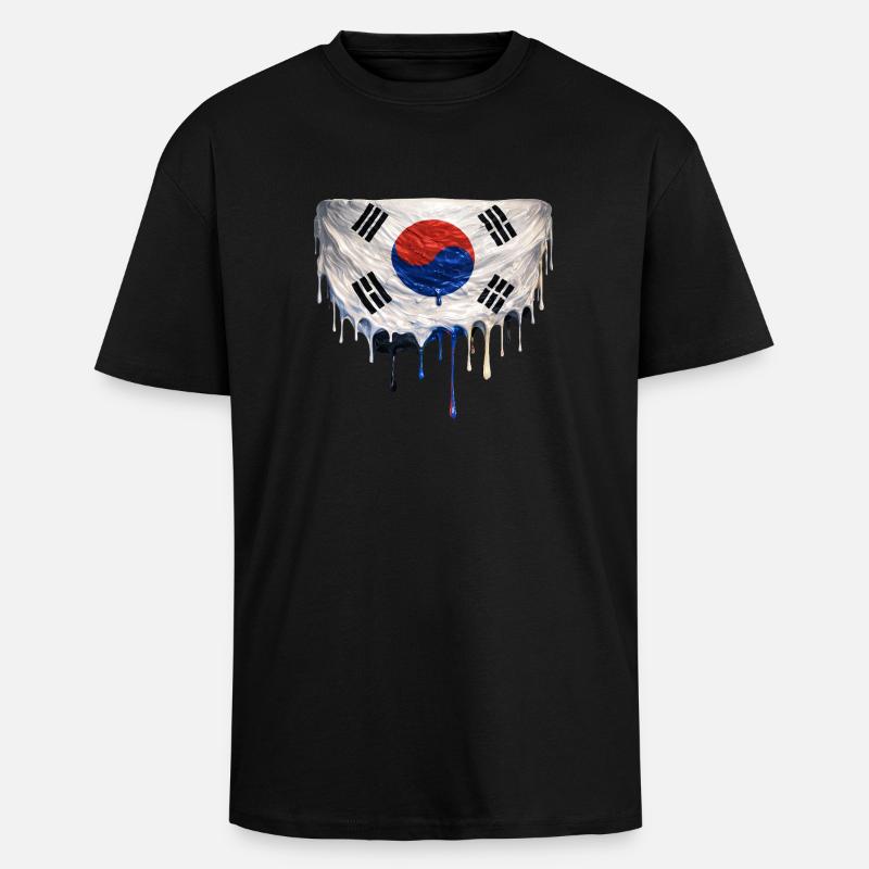 Drapeau coréen dégoulinant - T-shirt unisexe oversize épais - noir