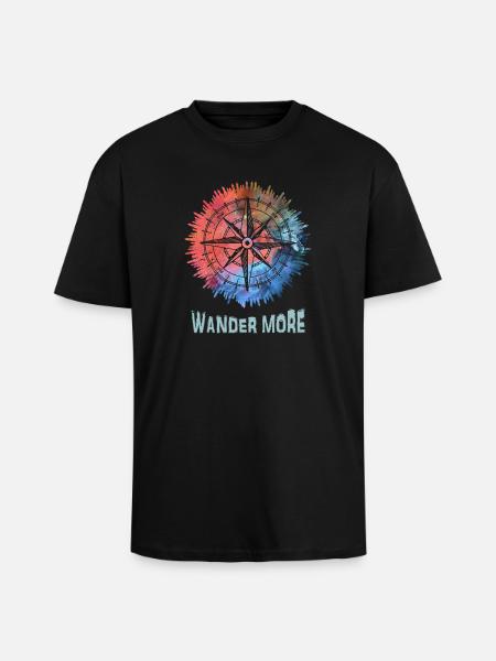 Wander More Compass Batik - Oversized Heavyweight Unisex T-Shirt - Schwarz