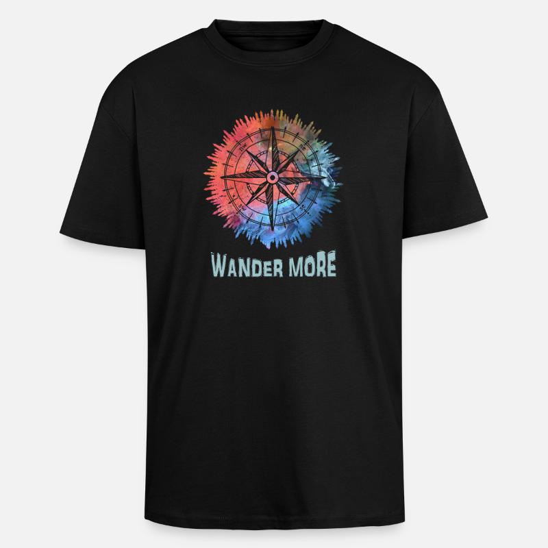 Wander More Compass Tie-Dye - T-shirt unisexe oversize épais - noir