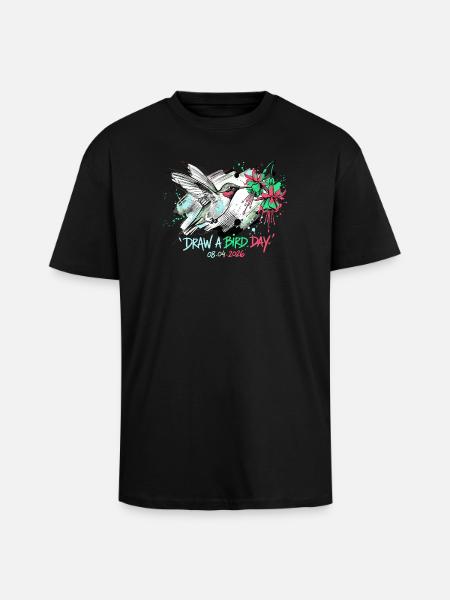 Kolibri-Tintenspritzer mit Blumen - Oversized Heavyweight Unisex T-Shirt - Schwarz