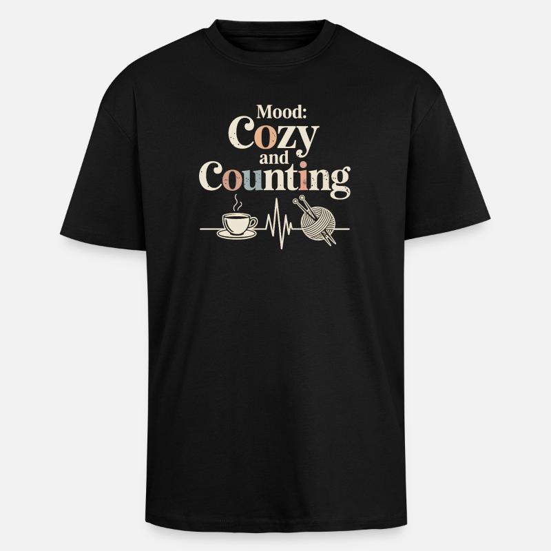 Gemütlich zählen | Stricken Kaffee Wolle - Oversized Heavyweight Unisex T-Shirt - Schwarz