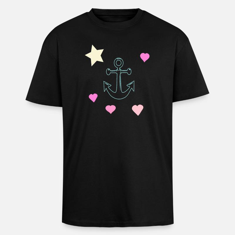 Pastello Anchor Doodle con Cuori e Stella - Maglietta oversize spessa - nero