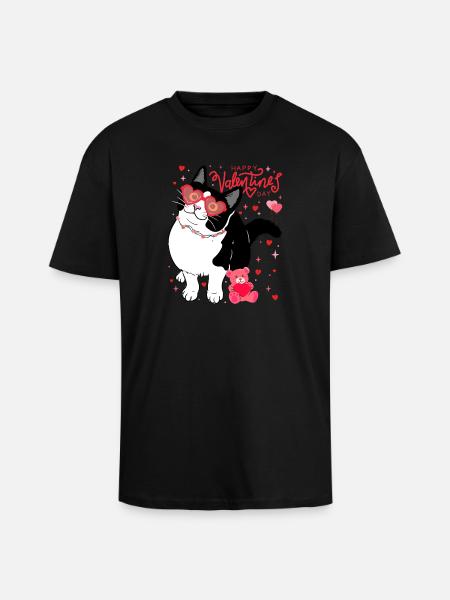 Valentinskatze mit Herzbrille - Oversized Heavyweight Unisex T-Shirt - Schwarz