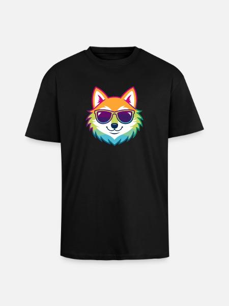 Regenbogenfuchs-Brille - Oversized Heavyweight Unisex T-Shirt - Schwarz