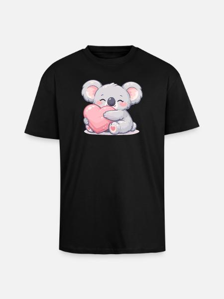 Kleiner Koala kuschelt Herz - Oversized Heavyweight Unisex T-Shirt - Schwarz