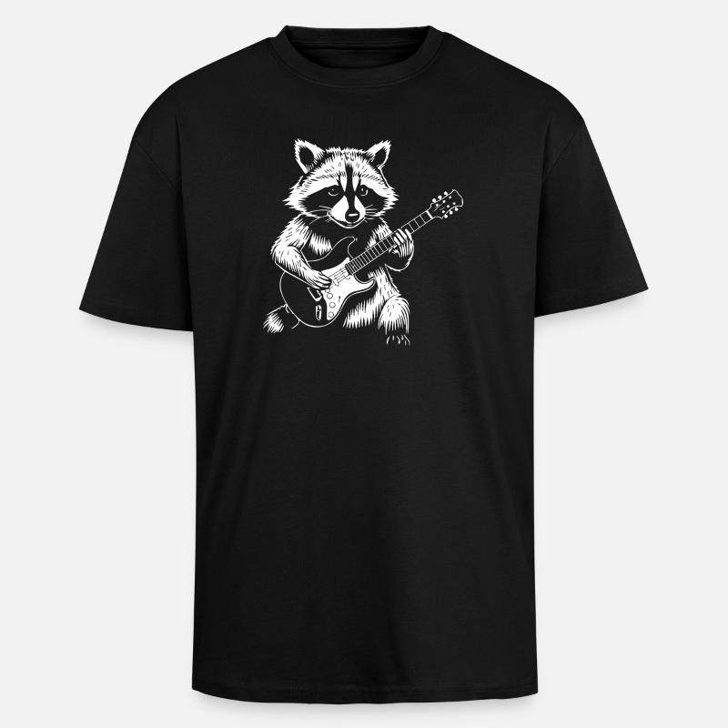 Raccoon Rock Guitar Jam - Oversized Heavyweight Unisex T-Shirt - Schwarz