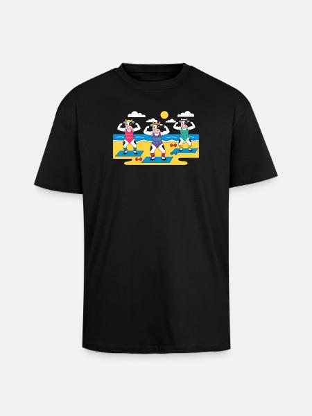 Cow Yoga Beach - Unisex Oversized Heavyweight T-shirt - black