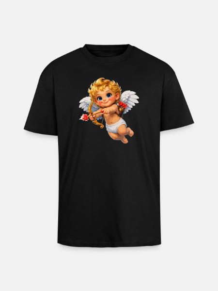 Cupid with Bow Love Flame - Unisex Oversized Heavyweight T-shirt - black