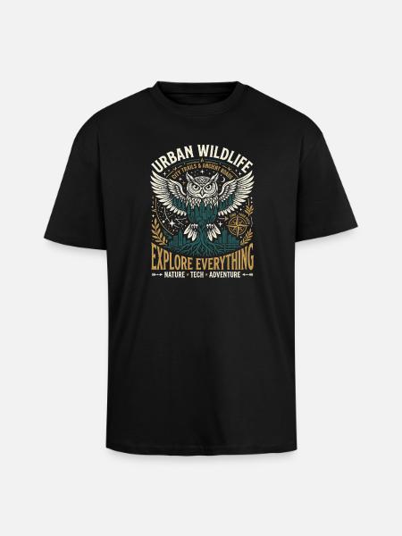 Urban Wildlife Owl - Unisex Oversized Heavyweight T-shirt - black