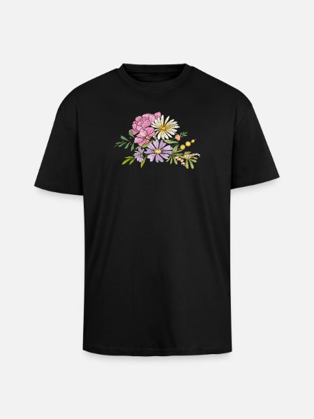 Bouquet de fleurs - T-shirt unisexe oversize épais - noir