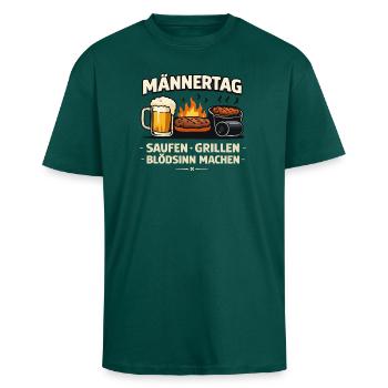 MännerTag Grillgaudi Design - Oversized Heavyweight Unisex T-Shirt - hunter Green - Vorne - Alina (178cm) & Michal (187cm)