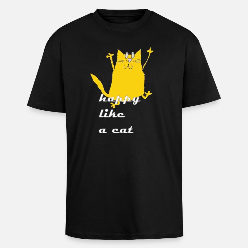 Dessin animé Chat Joyeux - T-shirt unisexe oversize épais - noir