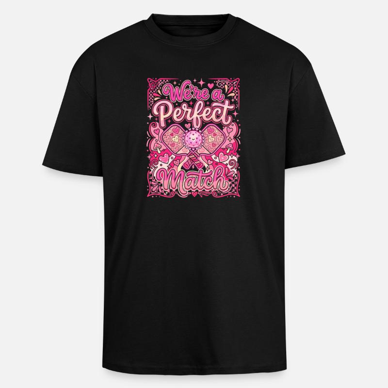 Cœur brisé de Match Parfait - T-shirt unisexe oversize épais - noir