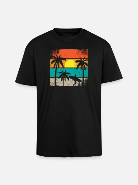 Sunset Surf Palm - Oversized Heavyweight Unisex T-Shirt - Schwarz