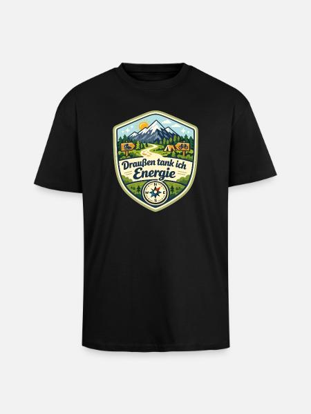 Draußen tank ich Energie - Oversized Heavyweight Unisex T-Shirt - Schwarz