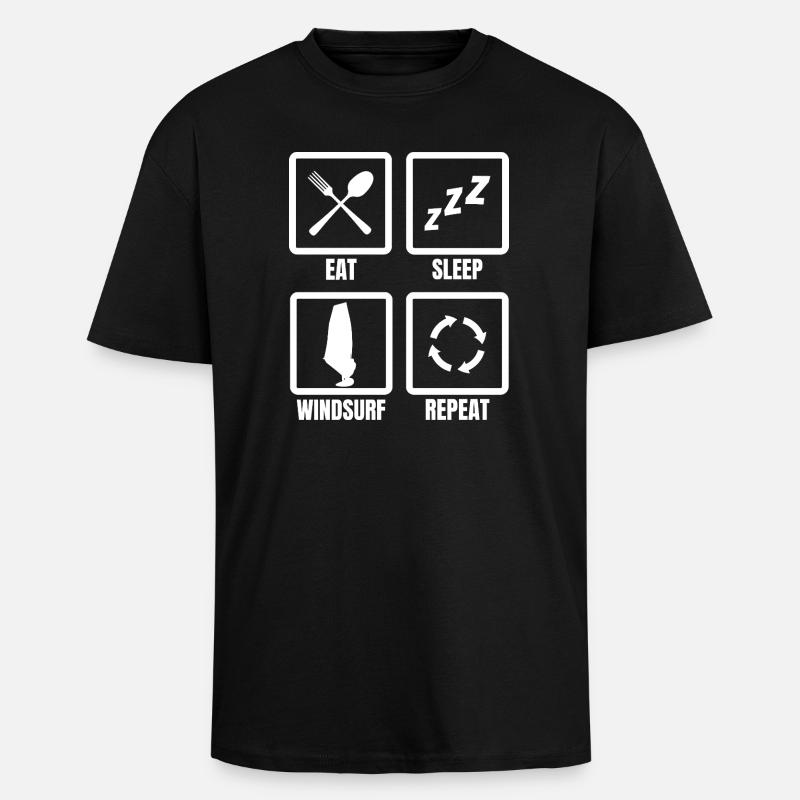 Eat Sleep Windsurf Repeat - Oversized Heavyweight Unisex T-Shirt - Schwarz