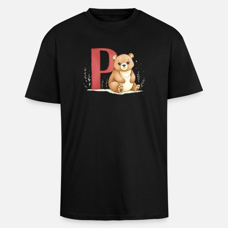 Bär mit Buchstabe P - Oversized Heavyweight Unisex T-Shirt - Schwarz