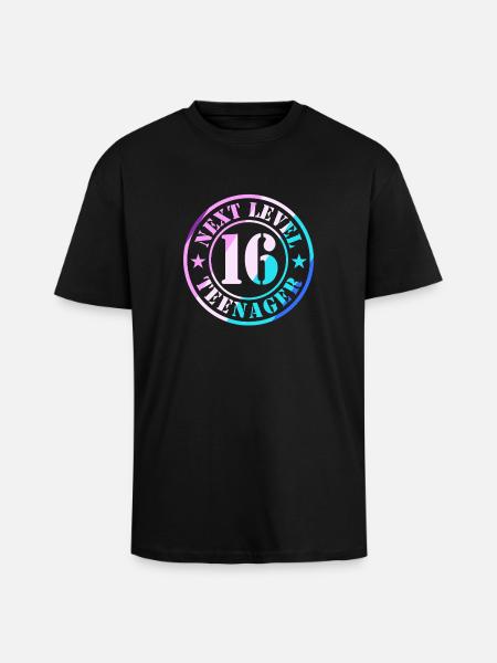 16th Birthday Boy Girl Teenager Level 16 - Unisex Oversized Heavyweight T-shirt - black