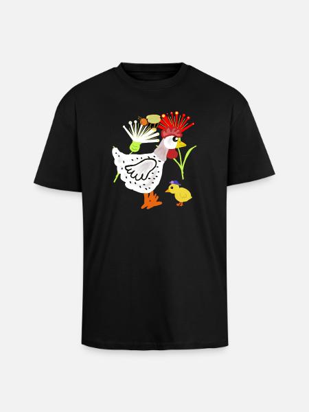 Chicken Chick Flowers Retro Kids Hen - Unisex Oversized Heavyweight T-shirt - black