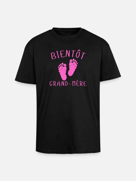 Bientôt Grand-Mère Pieds Roses - T-shirt unisexe oversize épais - noir