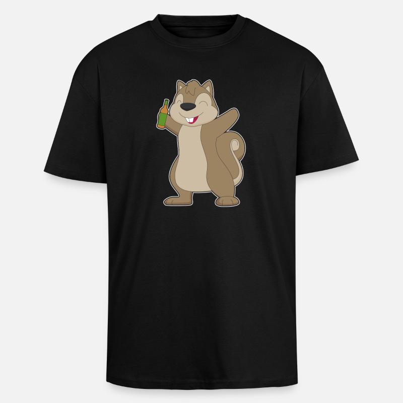 Eichhörnchen Flasche Bier - Oversized Heavyweight Unisex T-Shirt - Schwarz