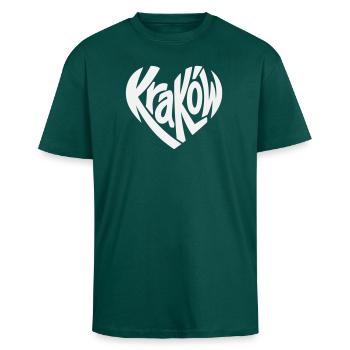 Krakau, Krakow Herz Typo-Logo - Oversized Heavyweight Unisex T-Shirt - hunter Green - Vorne - Alina (178cm) & Michal (187cm)