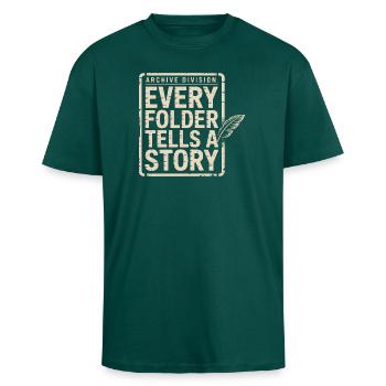 Every Folder Tells a Story - Unisex Oversized Heavyweight T-shirt - hunter green - Front - Alina (178cm) & Michal (187cm)