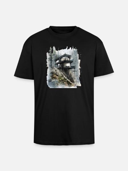 Waldglashütte auf der Klippe - Oversized Heavyweight Unisex T-Shirt - Schwarz