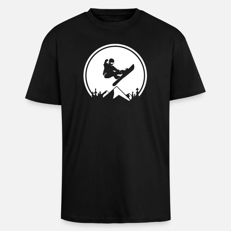 Snowboarder Silhouette at Mountain Peak - Unisex Oversized Heavyweight T-shirt - black