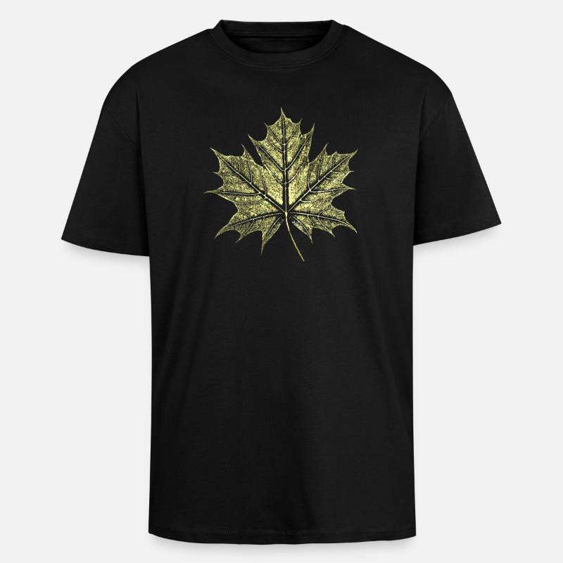 Maple Leaf / Botany - Natural - Unisex Oversized Heavyweight T-shirt - black