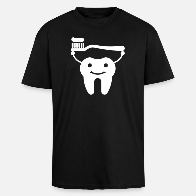 Tooth with toothbrush and toothpaste - Unisex Oversized Heavyweight T-shirt - black