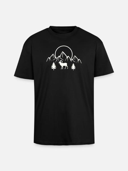Alpine Mondlandschaft mit Steinbock - Oversized Heavyweight Unisex T-Shirt - Schwarz