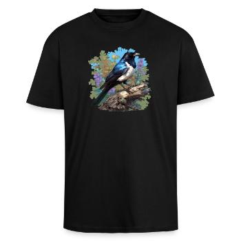 Elstern Elster - Oversized Heavyweight Unisex T-Shirt - Schwarz - Vorne - Alina (178cm) & Michal (187cm)