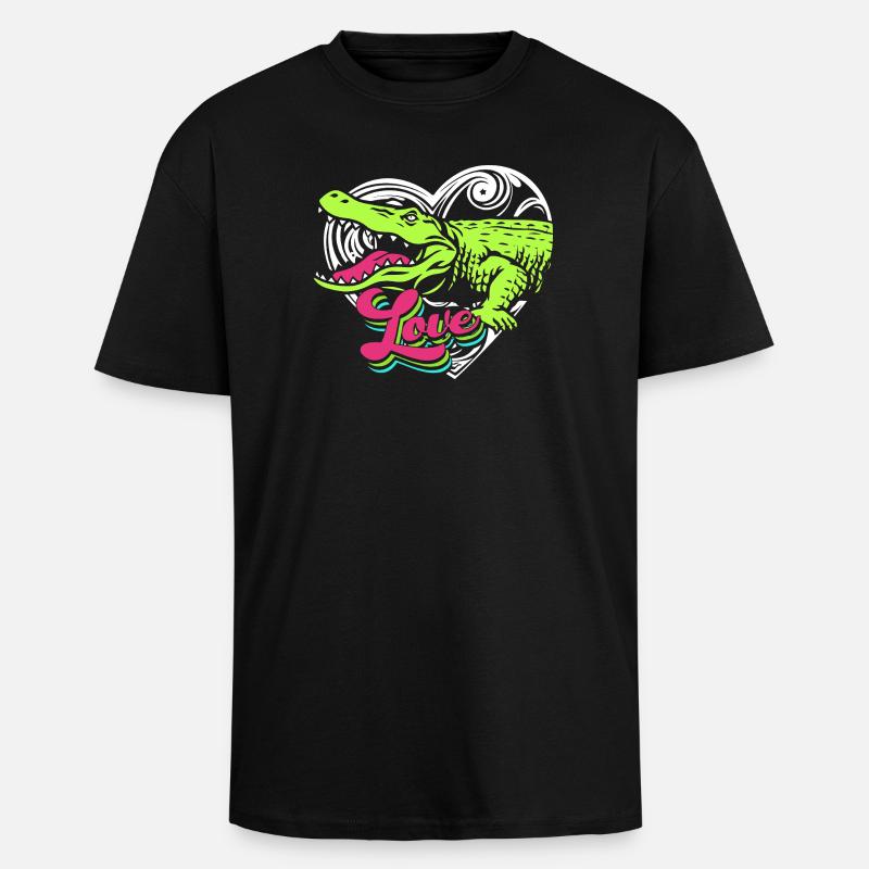 Krokodil Jagd - Oversized Heavyweight Unisex T-Shirt - Schwarz
