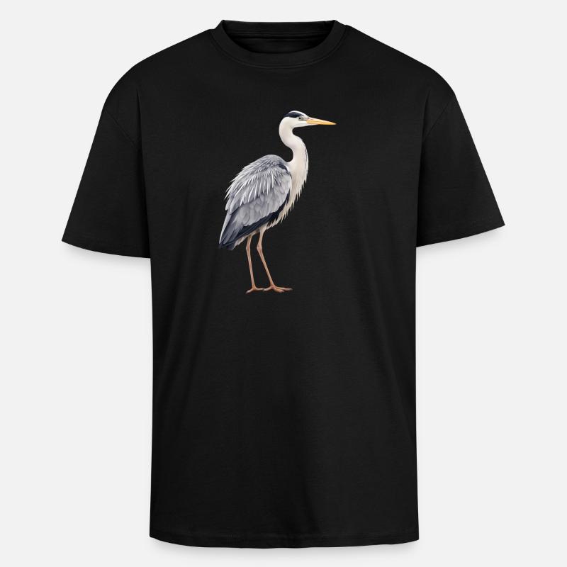 Realistic Grey Heron - Unisex Oversized Heavyweight T-shirt - black