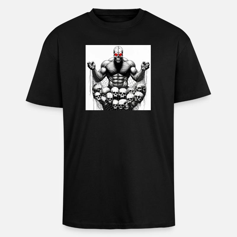 Muscular Net Skulls - Unisex Oversized Heavyweight T-shirt - black