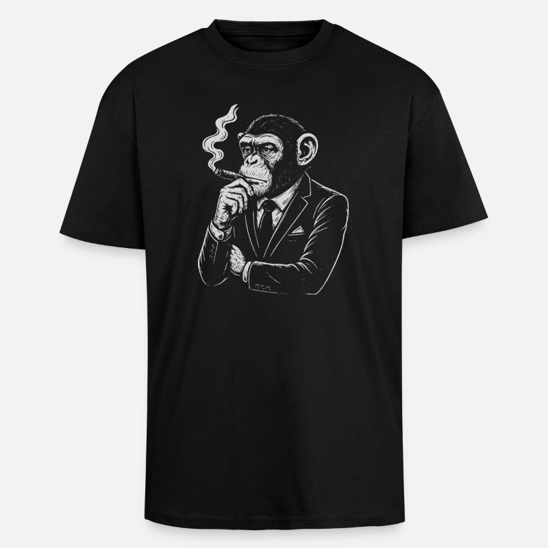 Cigar Monkey in Suit Retro - Unisex Oversized Heavyweight T-shirt - black